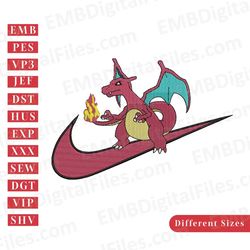 nike swoosh red's charizard pokemon embroidery design