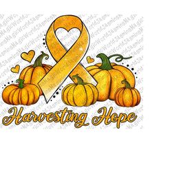 Harvesting Hope Png Sublimation Design, Cancer Awareness Png, Cancer Ribbon Png, Pumpkin Png, Childhood Cancer Png, Inst