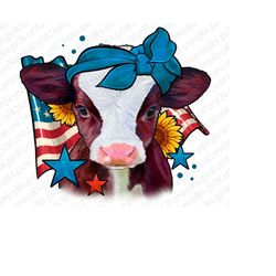4th of July baby cow png sublimation design download, hand drawn cow png, USA flag png, baby cow png, sublimate designs