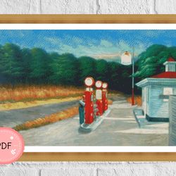 Cross Stitch Pattern,Gas By Edward Hopper,Pdf,Instant Download,Full Coverage,Famous Oil Paintings