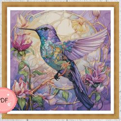 Cross Stitch Pattern,Hummingbird With Flowers, Pdf, Instant Download,X Stitch Chart,Full Coverage