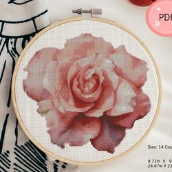 Cross Stitch Pattern,Watercolor Pink Rose,Instant Download ,X Stitch Chart,Pink Flowers,Rose Petals