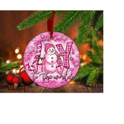 Pink Christmas Joy To The World Christmas Ornament Png Design, Joy To The World Png, Pink Christmas Png, Christmas Ornam