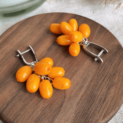 Orange sea buckthorn hypoallergenic earrings, Berries dangle earrings, Berry earrings