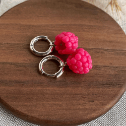 Raspberry congo earrings, Hypoallergenic berries earrings, Berry earrings