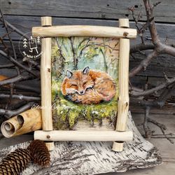 little fox's dream, charming rustic painting