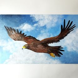 Unique Flying Eagle Acrylic Painting Bird Art Impasto
