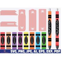 crayon glitter pen wraps svg, teacher glitter pen wraps, window glitter pen BOX TEMPLATE, Glitter Pen patterns svg, disp