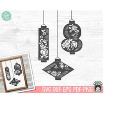Lanterns SVG file, Floral Lanterns svg, Lanterns clipart, hanging lanterns vector, Chinese lantern cut file, paper lante