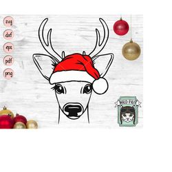 Deer Santa hat svg file, Reindeer with Hat svg, Christmas svg file, Deer svg, Christmas cut file, Christmas Animals svg,