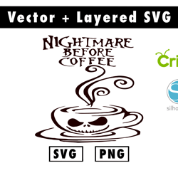 nightmare before coffee svg and png files for cricut machine , anime svg , manga svg , goku svg