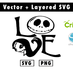 jack and sally yeti love halloween svg and png files for cricut machine , anime svg , manga svg , goku svg