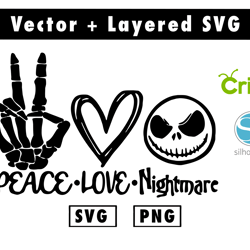 peace love nightmare halloween svg and png files for cricut machine , anime svg , manga svg , goku svg