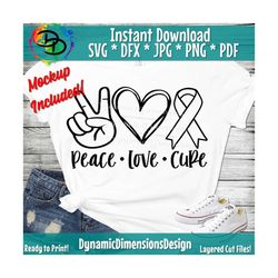 Peace Love Cure svg, Awareness Ribbon svg, Cancer Ribbon, Cancer SVG, Breast Cancer, File pdf, jpg, png Cameo, cricut sv