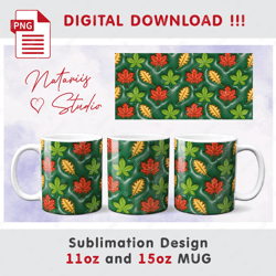 3D Inflated Puffy Fall Pattern - 11oz 15oz MUG - Sublimation Mug Wrap