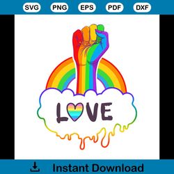 rainbow colored hand with a fist raised up, gay pride svg