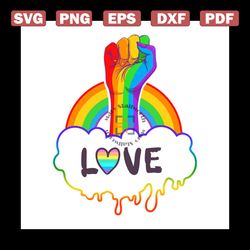 rainbow colored hand with a fist raised up, gay pride svg