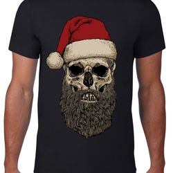"santa hipster beard men's christmas t-shirt - santa claus skull "