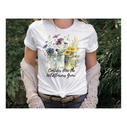 consider how the wildflowers grow,  wildflower church shirt, luke 12:27, bible shirt