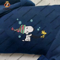 Snoopy Woodstock Christmas Embroidered Shirts, Christmas Crewneck, Cartoon Christmas Embroidered Hoodie, Sweatshirt