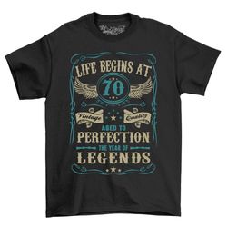 2023 life begins at 70 aged to perfection t shirt mens 70th birthday t-shirt novelty top