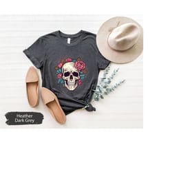skull shirt, floral skull tshirt, flower skull shirt, women skull shirts, boho skeleton shirt, boho skull shirt, wildflo