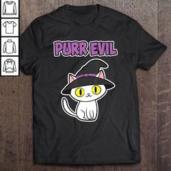 "funny halloween white cat witch hat purr evil women men kids tshirt "
