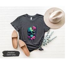 floral skull shirt, flower skull shirt, skull tshirt, bloom skull shirt, halloween shirt, hallowen gift, halloween skull