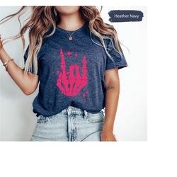 halloween skeleton hand shirt, skeleton shirt, rock on skeleton hand shirt, halloween shirt, women halloween tee, hallow