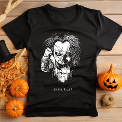 wanna play evil doll t-shirt shirt unisex halloween shirt, men's & women's fancy dress halloween horror t-shirt
