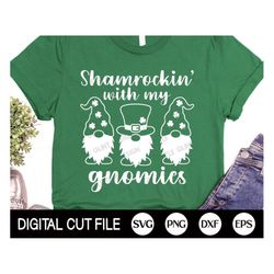 shamrockin with my gnomies svg, st patrick's day svg, gnome svg, shamrock svg, clover cut file, kids shirt, svg files fo