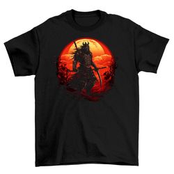 samurai of death sunset t-shirt men's black cotton shirt tee top mens goth fantasy shirts dark graphic t-shirts