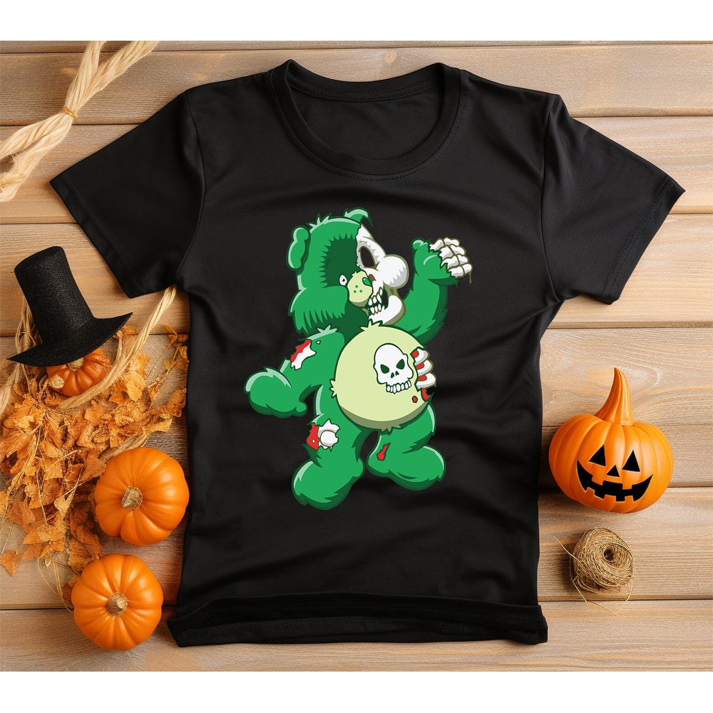 Zombie Bear Halloween T-Shirt Vibrant Graphic Print, No Fade Soft Black Shirt - Neat Stitching Unisex Style Adults.jpg