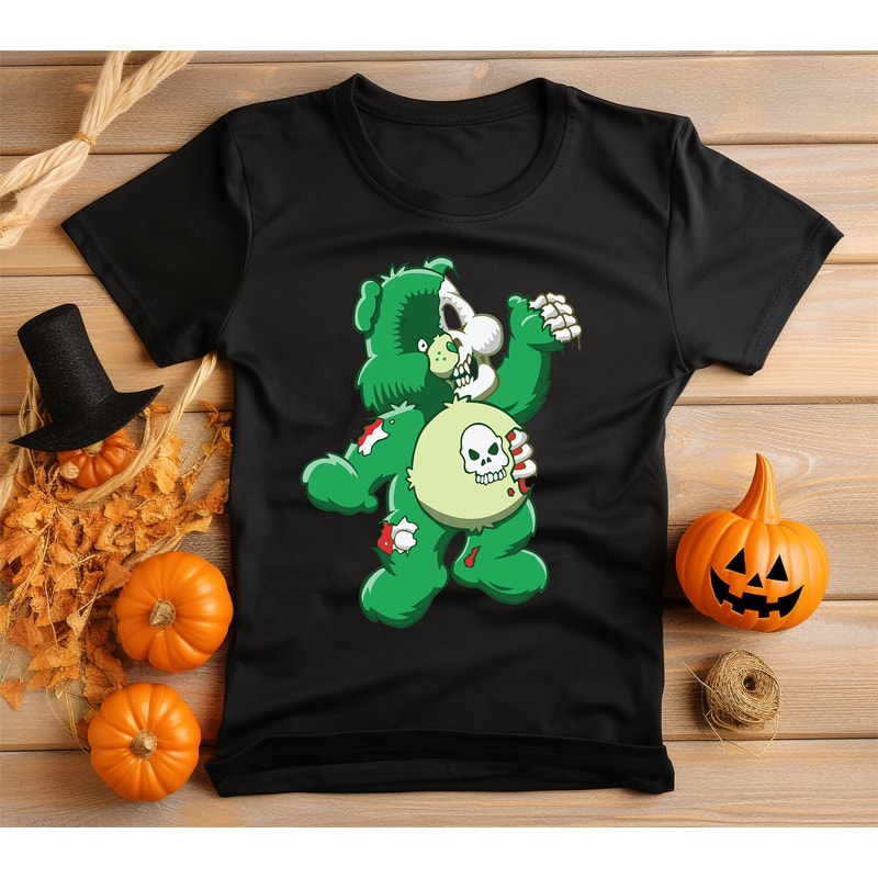 Zombie Bear Halloween T-Shirt Vibrant Graphic Print, No Fade Soft Black Shirt - Neat Stitching Unisex Style Adults.jpg