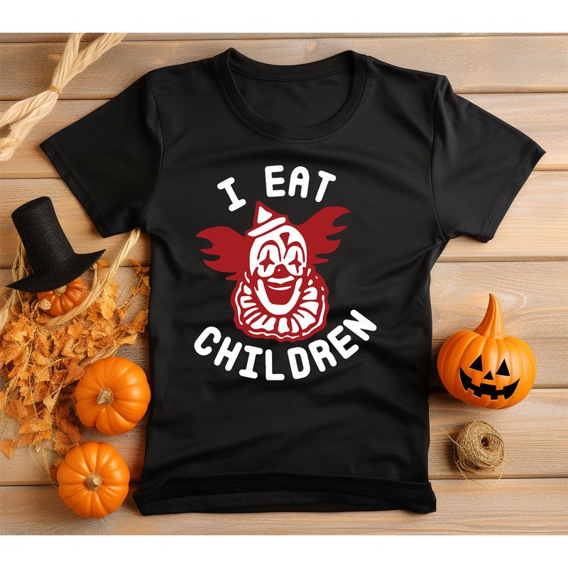 I Eat Children Scary Clown T-Shirt Vibrant Graphic Print, No Fade Soft Shirt Neat Stitching Unisex Halloween Shirt Mens.jpg