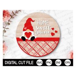 valentine door hanger svg, valentines gnome svg, home sweet gnome, valentine svg glowforge, valentines day door decor, s