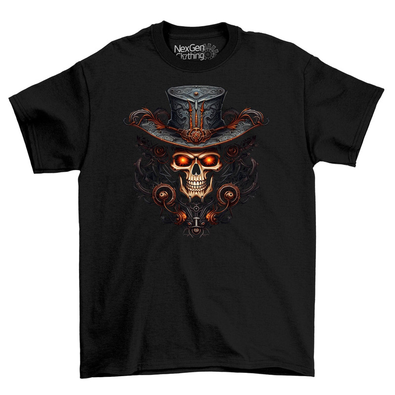 Detailed Skull Head Wearing A Cowboy Hat T-Shirt Tee Top Men's Black Cotton Shirt Mens Goth Fantasy Shirts Dark Graphic T-Shirts.jpg
