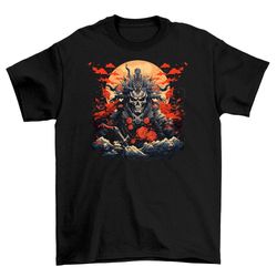 samurai demon skull japanese death metal t-shirt men's black cotton shirt tee top mens goth fantasy shirts dark graphi