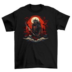 dark samurai warrior japanese death metal t-shirt men's black cotton shirt tee top mens goth fantasy shirts dark graph