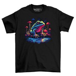 trippy lsd frog psychedelic mushroom forest t-shirt tee top men's black cotton shirt mens goth fantasy shirts dark gra