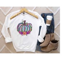 watercolor pumpkin t-shirt, colorful pumpkin shirt, watercolor pumpkins, pumpkin sweatshirt, autumn shirt, cute fall shi