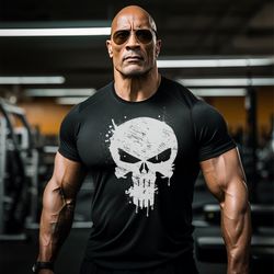 punisher skull splatter gym t shirt for men, movie & cartoon themed workout training top perfect for fitness and pop cul