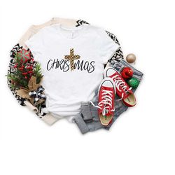 christmas shirt, leopard print christmas shirt, leopard print cross, cheetah print christmas shirt, women's christmas sh