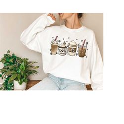 Dog Mom Coffee Lover Sweatshirt, Fall Iced Coffee Mom Shirt, Vintage Sweater, Mama Shirt, Womens Cute Pumpkin Spice Latt