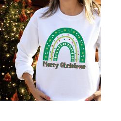 christmas rainbow sweatshirt 'merry christmas', christmas sweater for women jumper for christmas party.