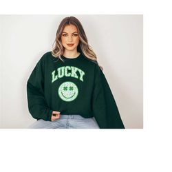 Lucky Retro Sweatshirt, Smiley Face Sweater, St Patricks Day Sweatshirt, Lucky Pullover, Womens Lucky Sweatshirt, Lucky