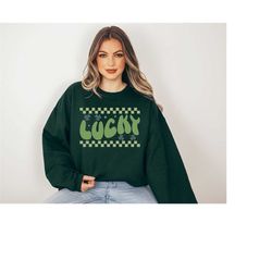 Retro Lucky Clover Sweatshirt, Lucky Clover Sweater, St Patricks Day Sweatshirt, Lucky Pullover, Womens Sweatshirt, Crew