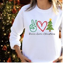 Christmas Sweatshirt 'peace, Love And Christmas' For Women, Mens Christmas Sweater For Chirstmas Group Family Jumper.