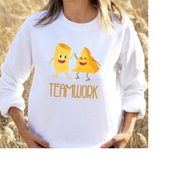 cute teamwork food team up sweatshirt for partner gift, valentine's day sweater, team matching group jumper, macaroni an