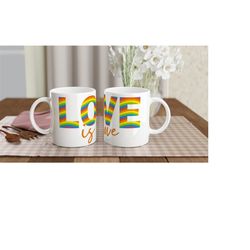 love is love rainbow letters pride 11oz mug, lgbtqia supporter cup, pride month, gay pride.